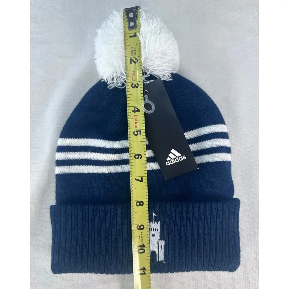 NWT Adidas Citadel College SC Navy Blue Winter Pom Pom Toboggan Hat Beanie